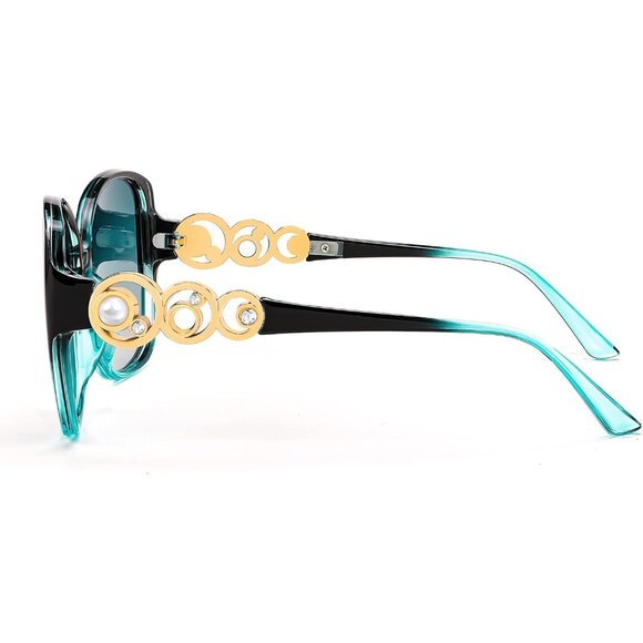 Women's Fashion Square Sunglasses Frame Pearl Sparkling Eyes Protection - Picture 8 of 14